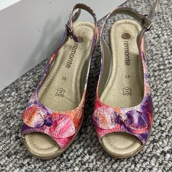 Rieker Remonte pink purple red silver wedge heel leather sandals 38 - Picture 9 of 13